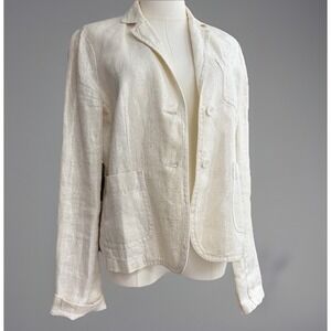 J. Crew 2009 Womens Ivory Cream Silver Lurex Metallic Linen Blazer Size M Jacket